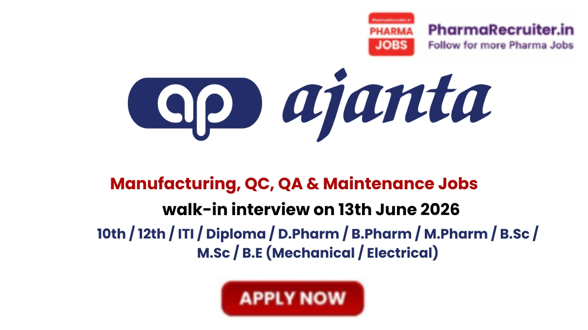 10th / 12th / ITI / Diploma / D.Pharm / B.Pharm / M.Pharm / B.Sc / M.Sc / B.E (Mechanical / Electrical)