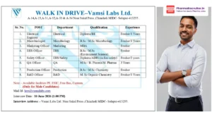 Vamsi Labs Ltd Walk-in Drive on 10th June 2026