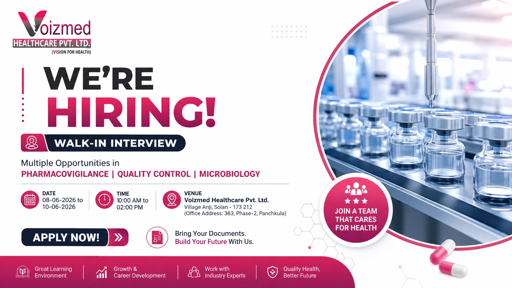 Voizmed Healthcare Pvt. Ltd. Walk-In Interview | Pharmacovigilance, QC & Microbiology Jobs on 08 June 2026 to 10 June 2026