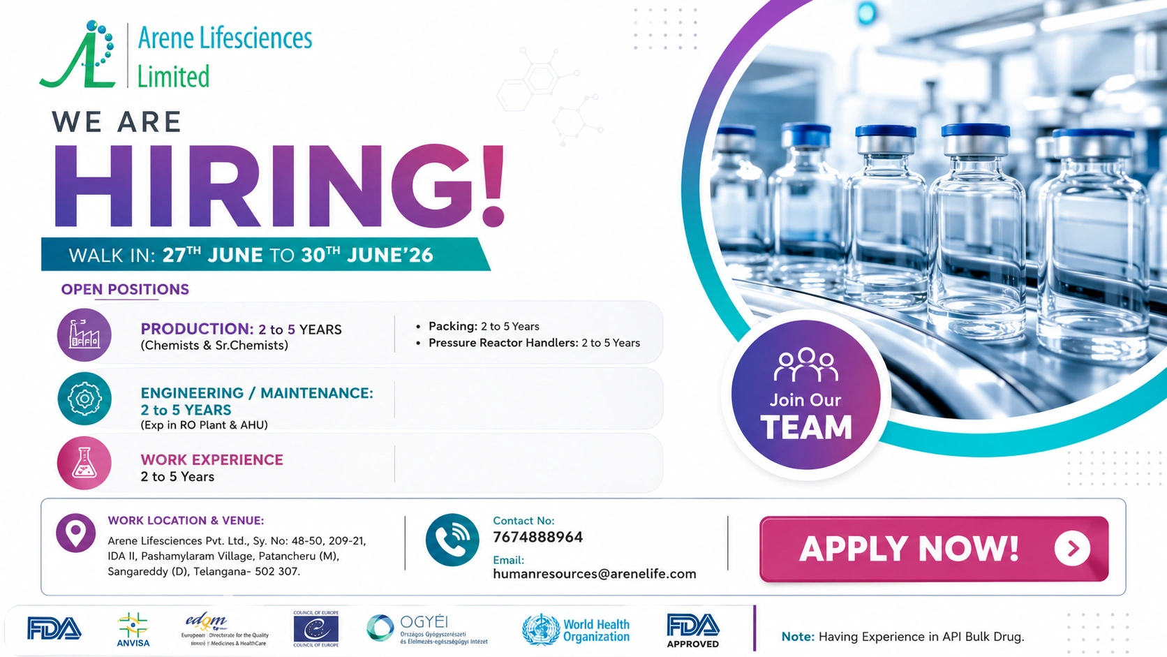 Walk-in Interview for Production