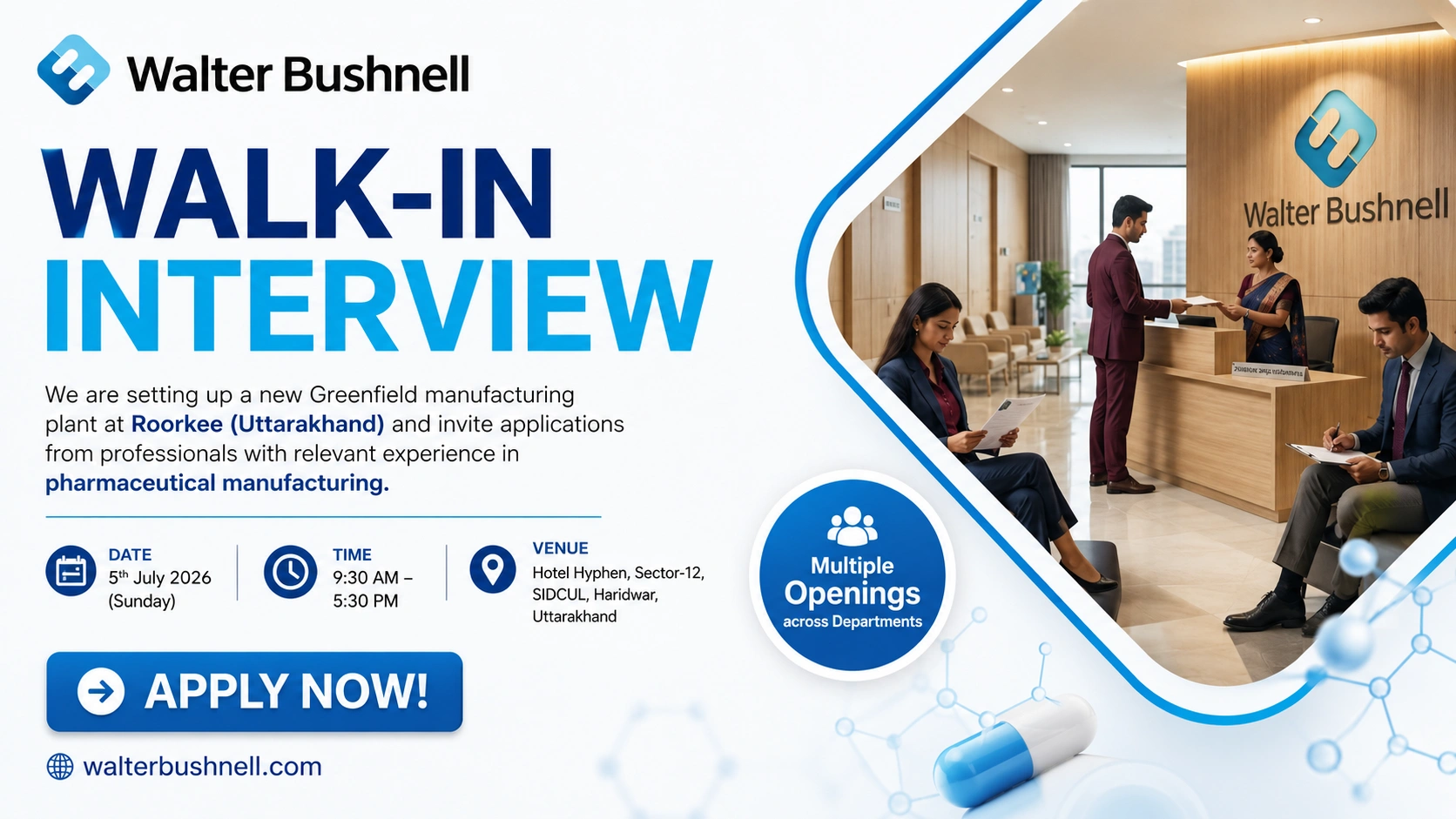 Walter Bushnell Walk-in Interview | Production, QA, QC, Engineering, Warehouse & Operations Jobs in Roorkee on 5 July 2026 (Sunday)