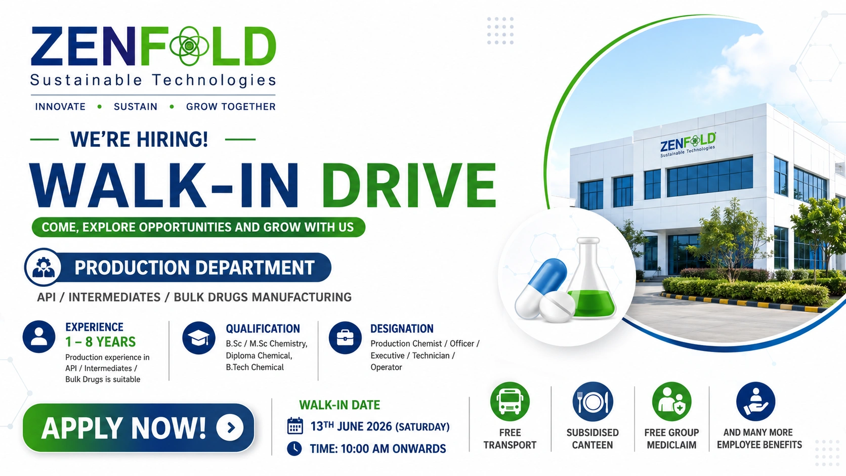 Zenfold Sustainable Technologies Walk-In Interview for Production Chemists, Officers, Executives, Technicians & Operators on 13 June 2026 (Saturday)