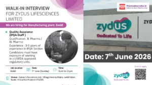 Zydus Lifesciences Walk-in Interview 2026 – Quality Assurance (IPQA) Jobs in Baddi