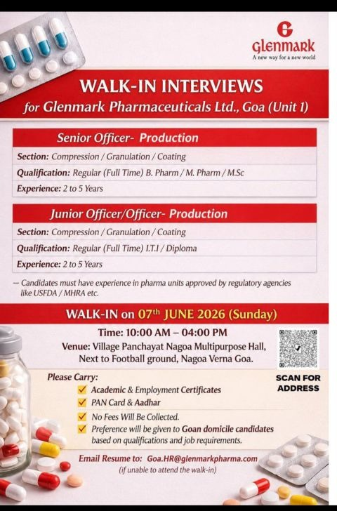 Glenmark Pharmaceuticals Walk-In Interview 07 June 2026