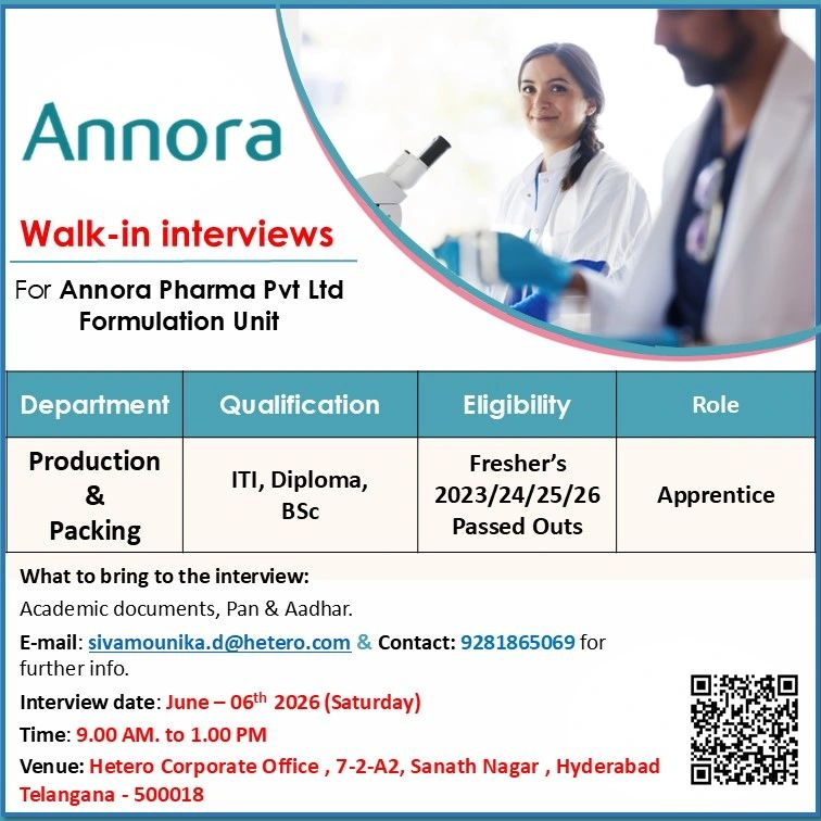 Annora Pharma Walk-In Interview on 6th June 2026