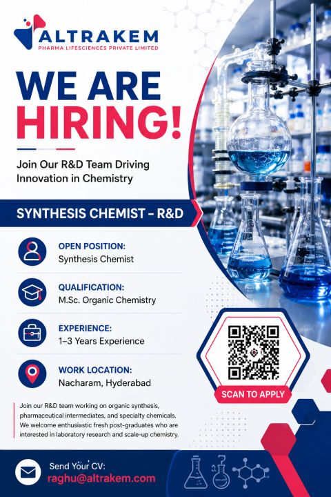 Altrakem Pharma Lifesciences Hiring Synthesis Chemist – R&D Jobs