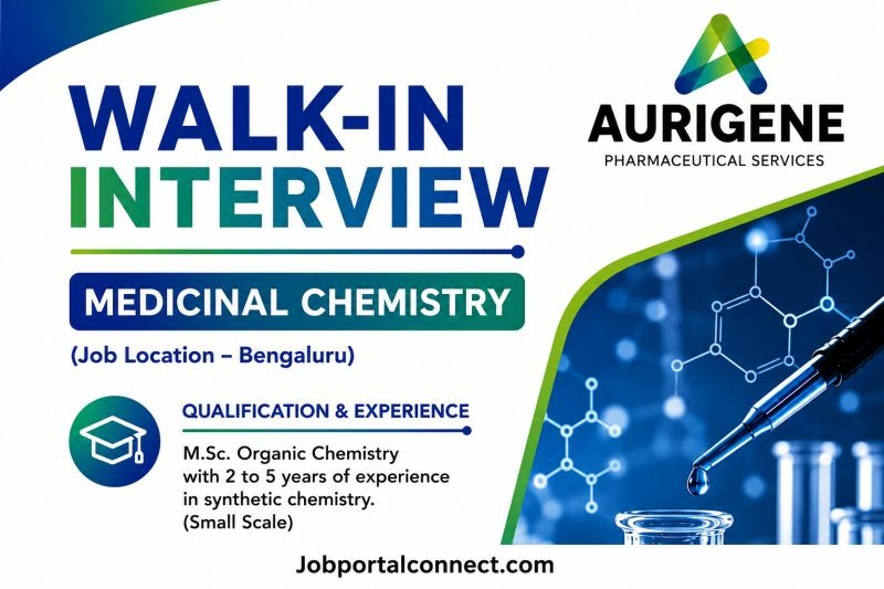 Aurigene Pharmaceutical Services is conducting a walk-in interview for Medicinal Chemistry roles in Bengaluru.