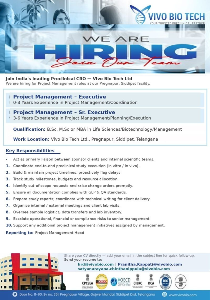 pharma jobs, project management jobs, or pharmaceutical careers in India