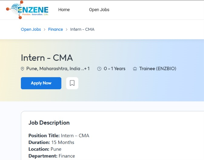 Enzene is offering a 15-month Intern - CMA position in the Finance department.