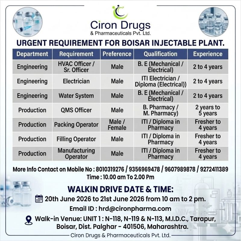 Looking for pharma jobs, walk-in interviews, production jobs, or QA/QC jobs in India