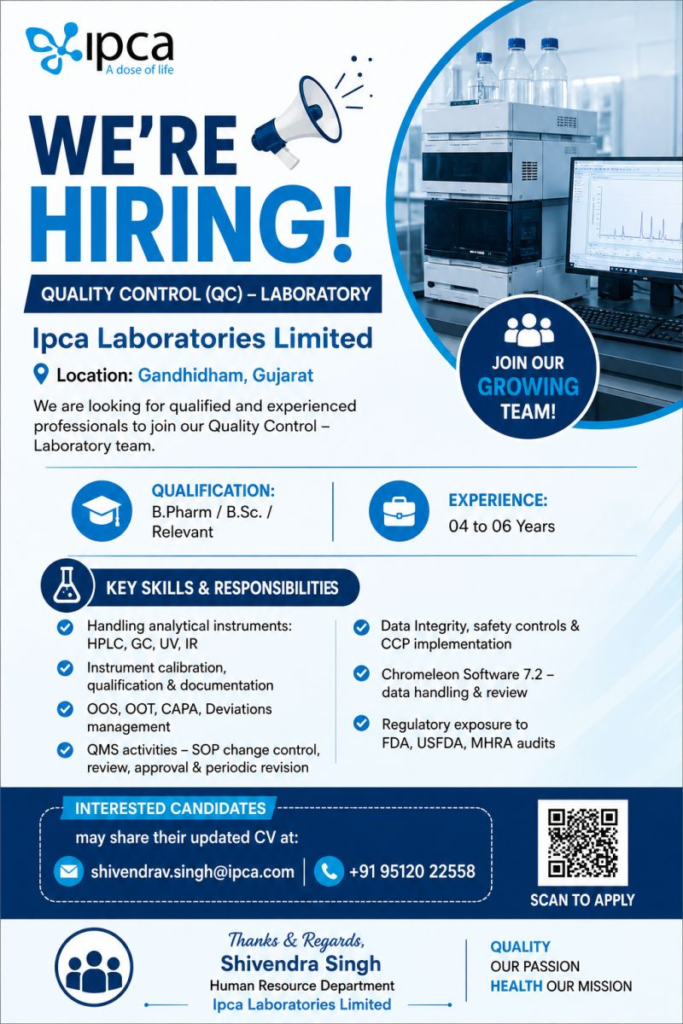 B.Pharm / B.Sc. / Relevant
