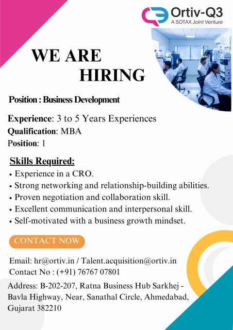 Ortiv-Q3 (A SOTAX Joint Venture) is hiring for a Business Development role in Ahmedabad. 