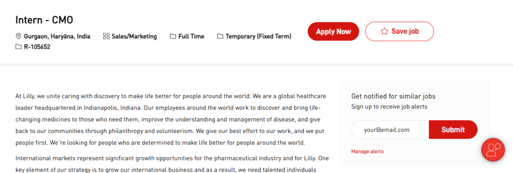 Eli Lilly is offering a prestigious Intern - CMO position in Gurgaon for MBA students. This full-time temporary internship (8-12 weeks) is an excellent opportunity for aspiring professionals seeking pharma jobs, pharmaceutical careers in India