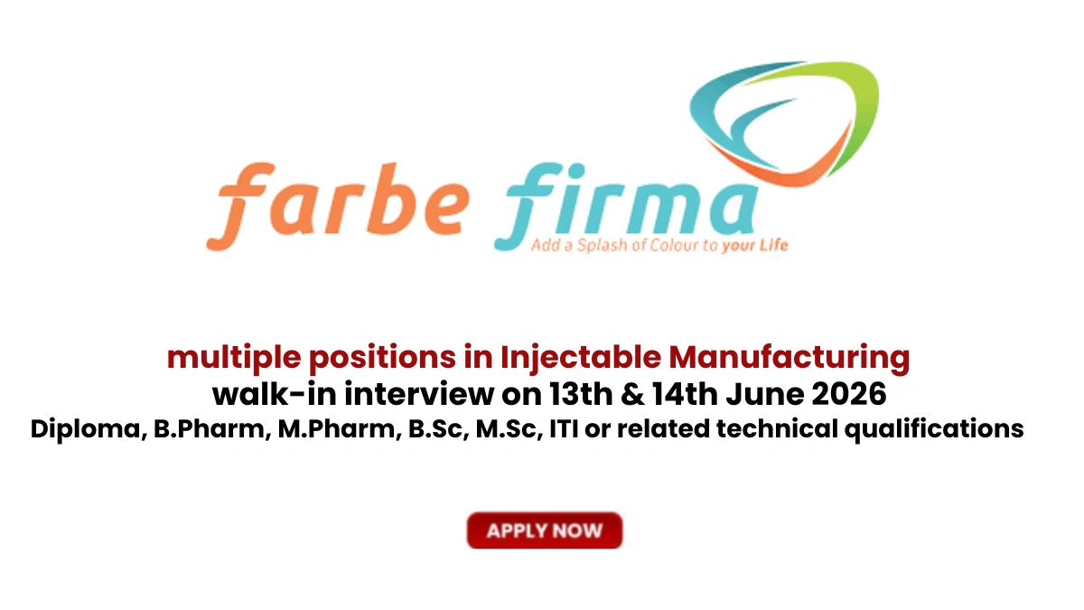 Diploma, B.Pharm, M.Pharm, B.Sc, M.Sc, ITI or related technical qualifications