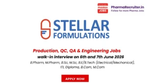 B.Pharm, M.Pharm, B.Sc, M.Sc, B.E/B.Tech (Electrical/Mechanical), ITI, Diploma, B.Com, M.Com