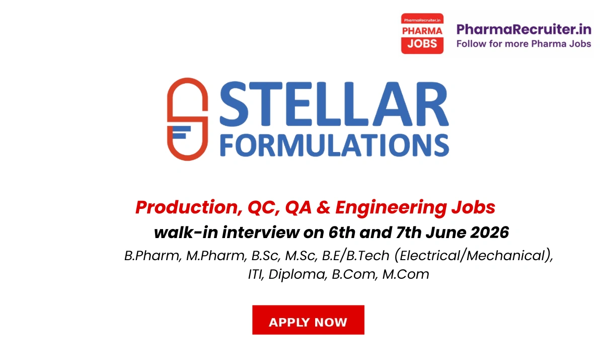 B.Pharm, M.Pharm, B.Sc, M.Sc, B.E/B.Tech (Electrical/Mechanical), ITI, Diploma, B.Com, M.Com