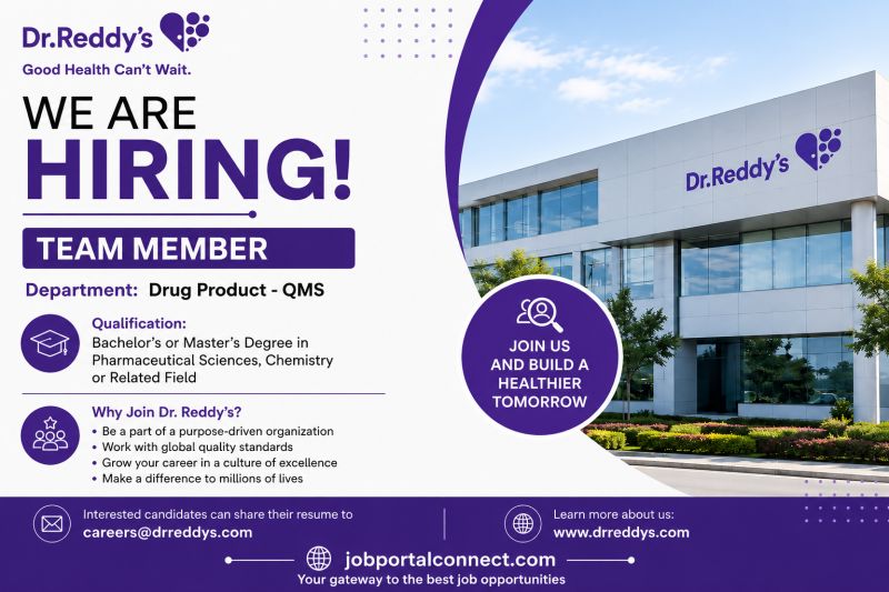 Dr. Reddy's Hiring Team Member – Drug Product QMS | Pharma Jobs in India
