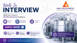 Ami Lifesciences Walk-in Interview for Production, Engineering & ADL | Pharma Jobs in Gujarat on 3 July 2026
