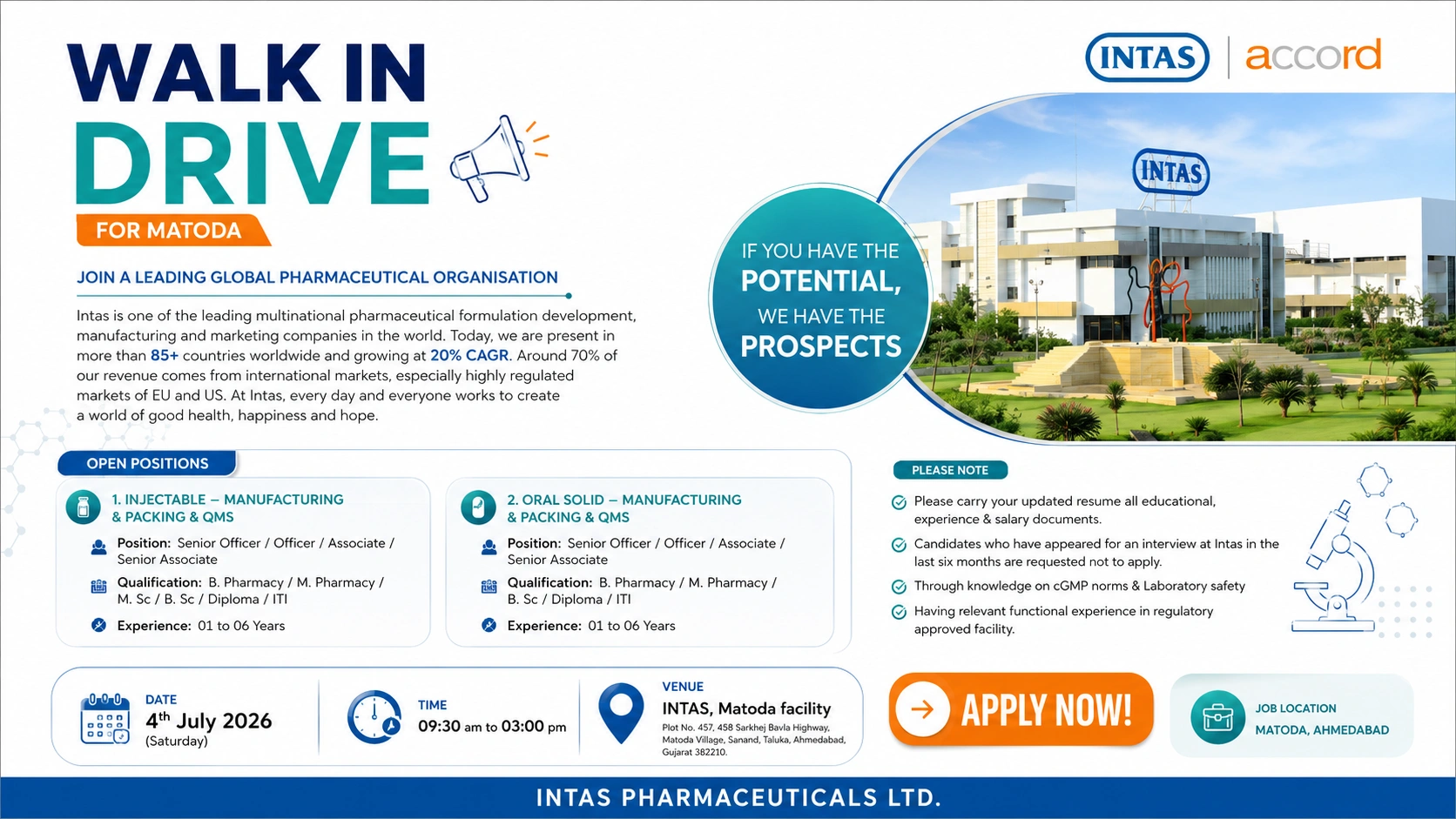 B.Pharmacy / M.Pharmacy / M.Sc. / B.Sc. / Diploma / ITI