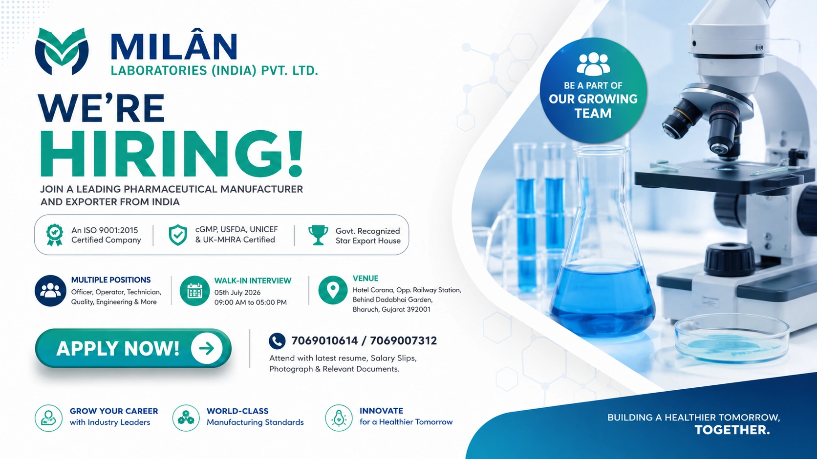 Walk-in Interview at Milan Laboratories (India) Pvt. Ltd. – Multiple Openings for QA, QC, Production, Engineering & Warehouse on 05 July 2026