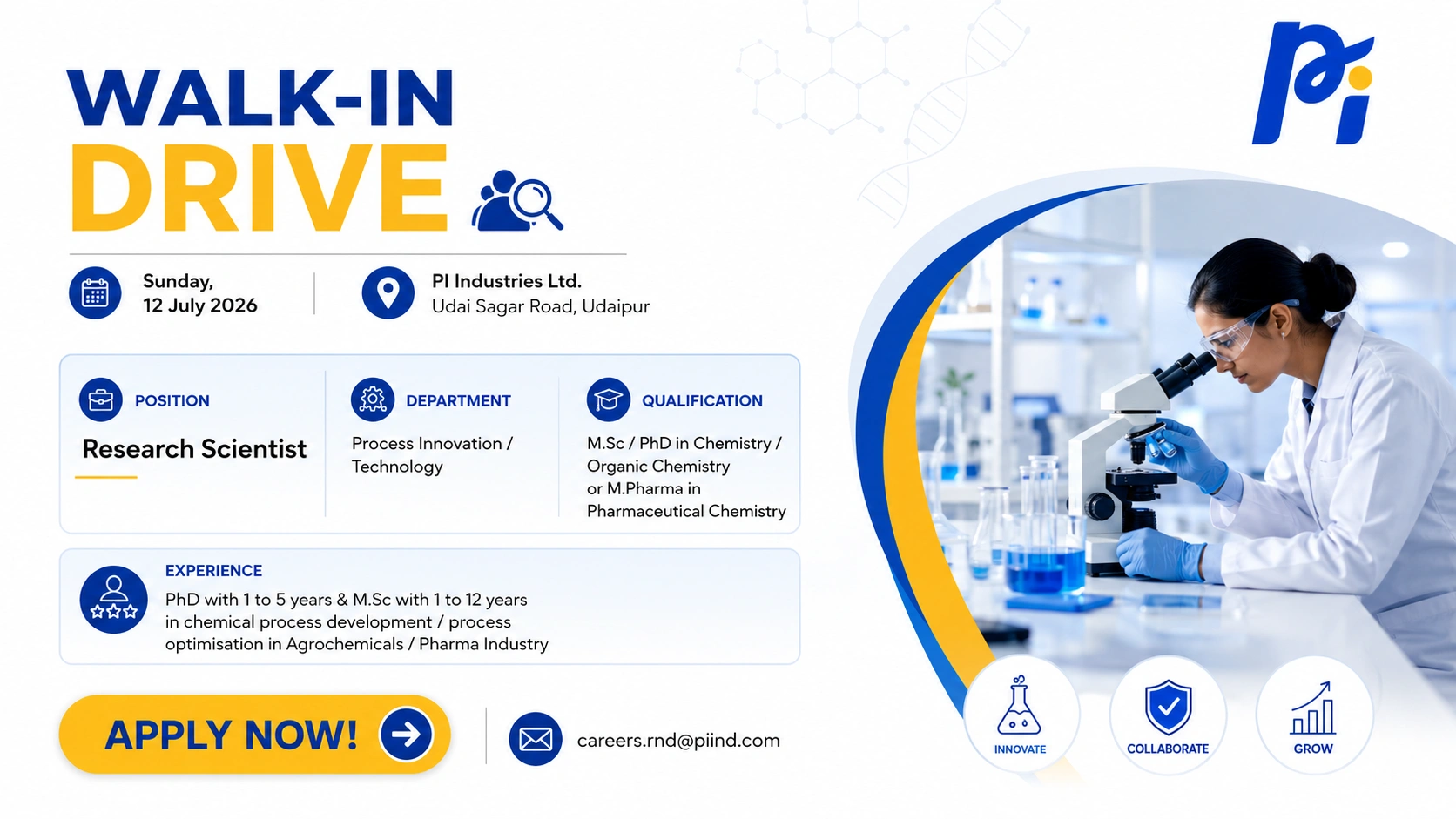 M.Sc. / PhD in Chemistry / Organic Chemistry or M.Pharm in Pharmaceutical Chemistry