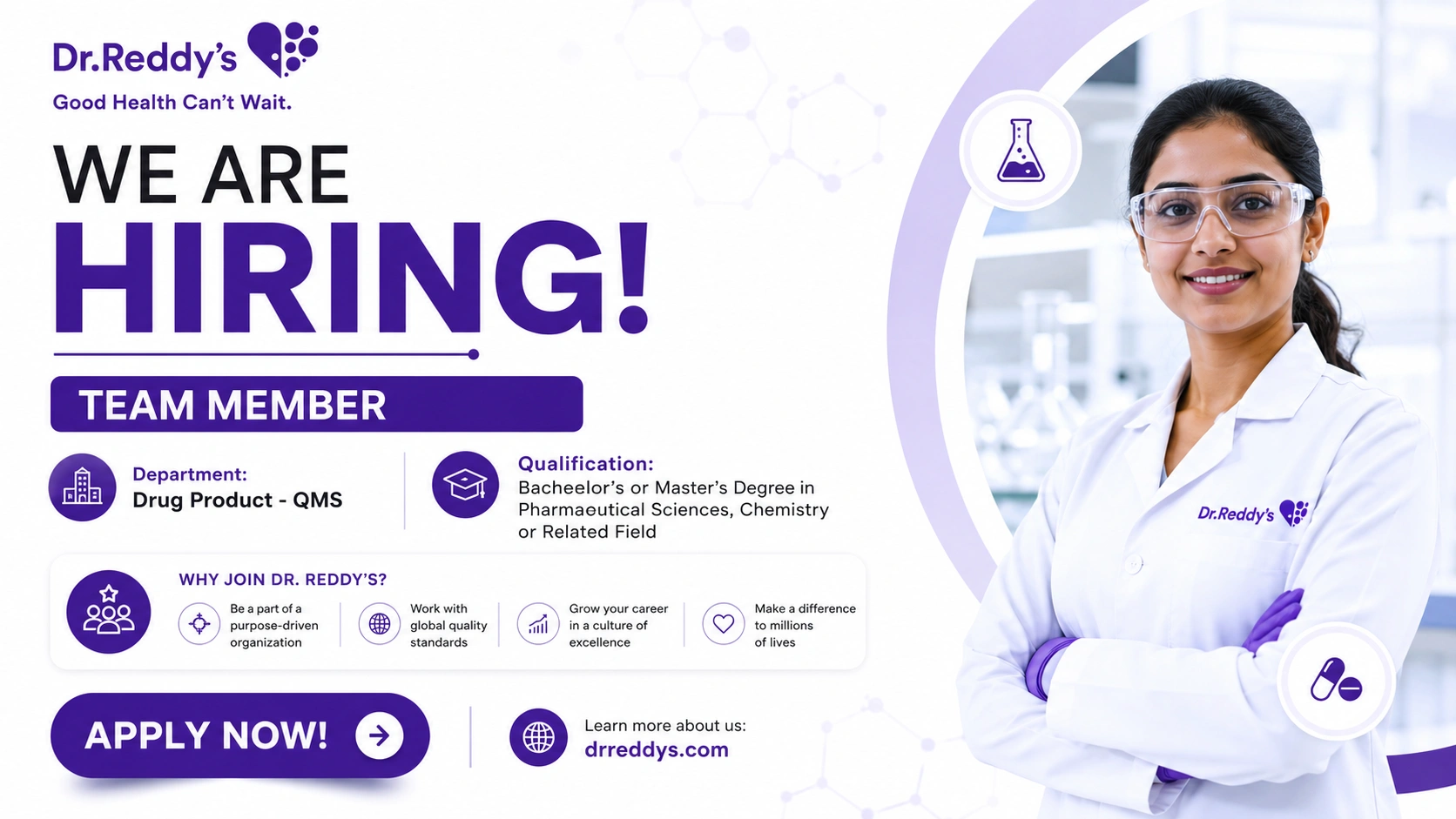 Dr. Reddy's Hiring Team Member – Drug Product QMS | Pharma Jobs in India